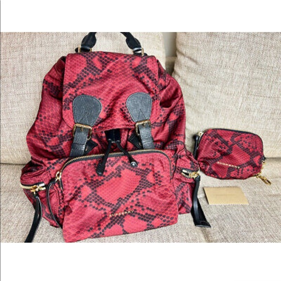 Burberry Rucksack Backpack Snake Pattern with Leather Trim & Matching Wallet - Picture 2 of 14